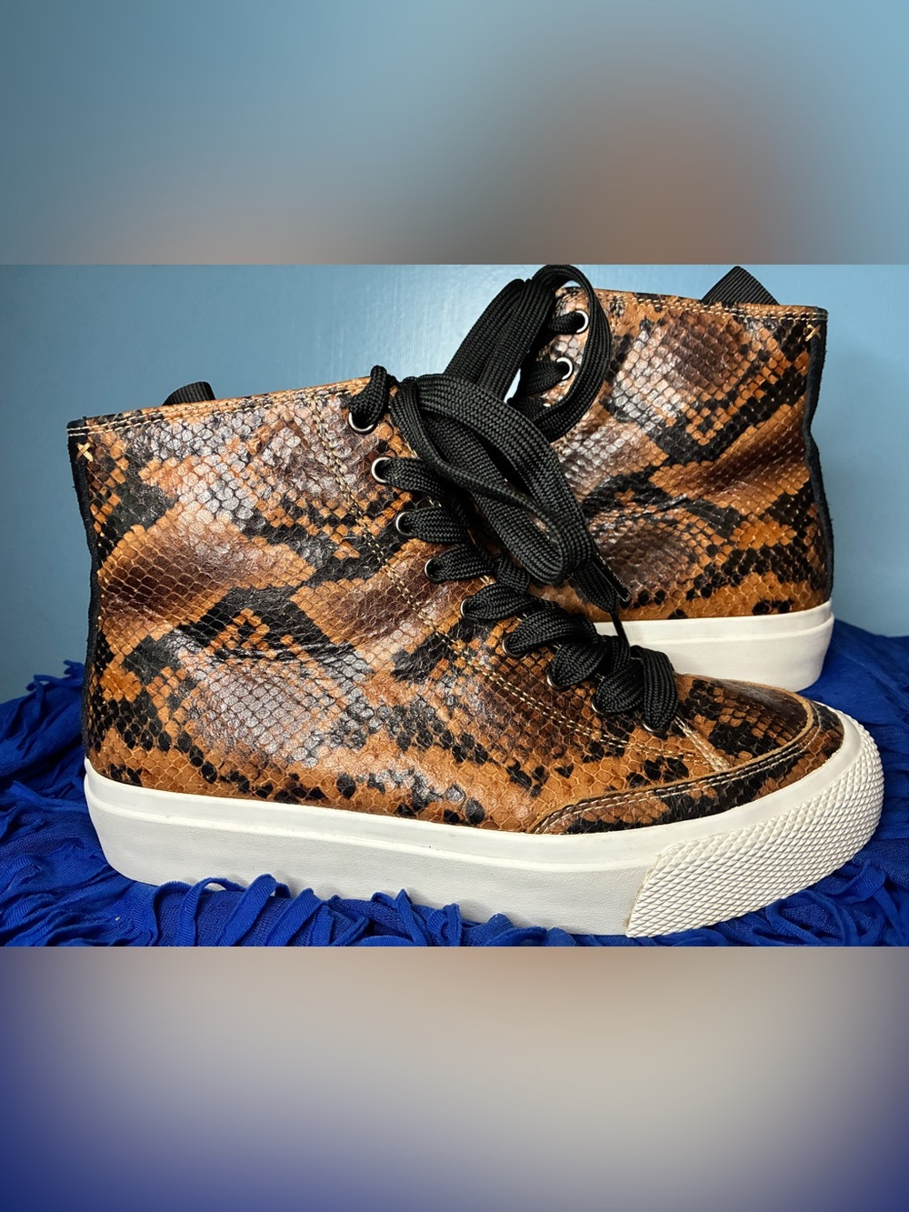 rag & bone Tan and Black Snakeskin Lace-Up High Tops